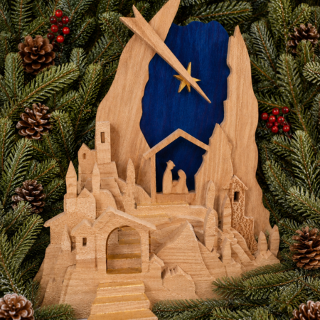Crèche de Noël moderne multicouche 2D en chêne