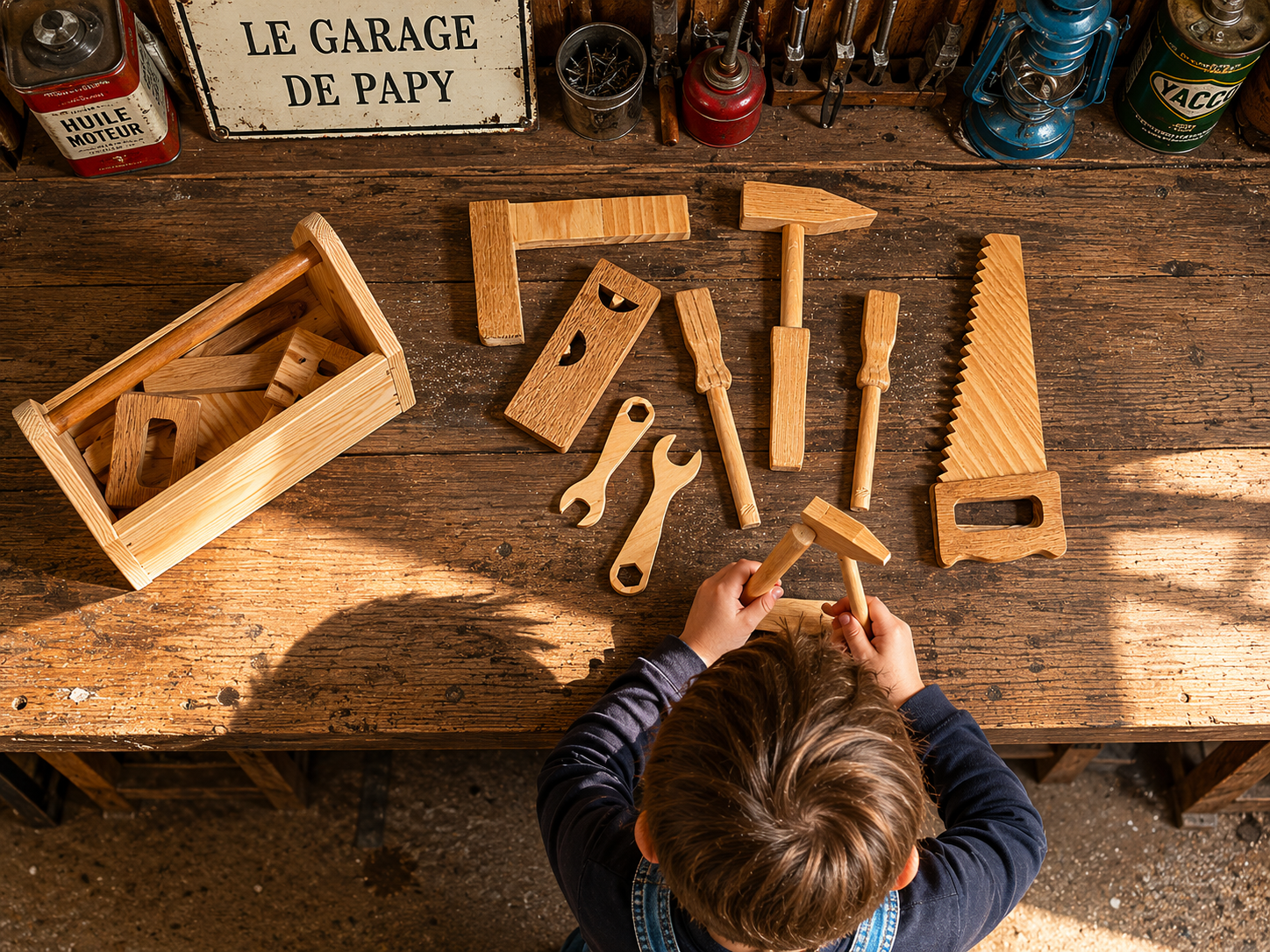 Boîte à outils en bois pour enfant – 7 outils + caisse de transport