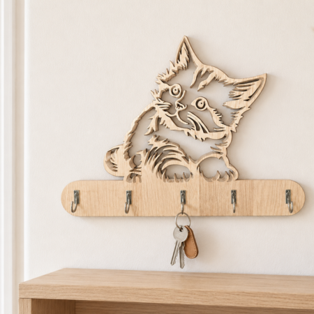 Porte-clés mural en chêne personnalisable – 3 à 5 crochets