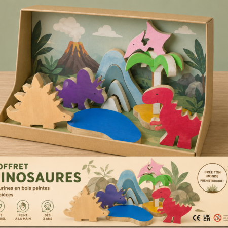 Coffret dinosaures en bois – Univers préhistorique à construire