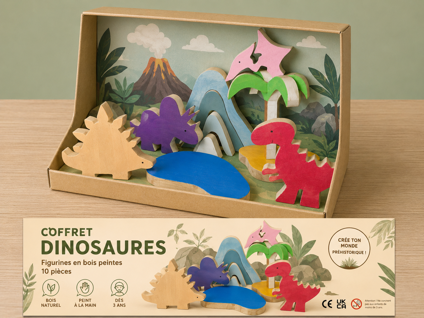 Coffret dinosaures en bois – Univers préhistorique à construire