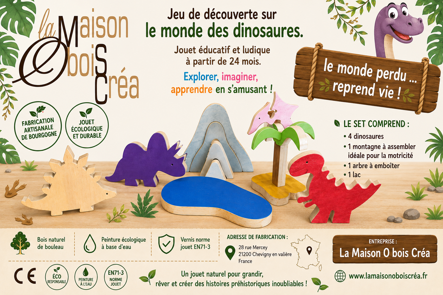Coffret dinosaures en bois – Univers préhistorique à construire – Image 3