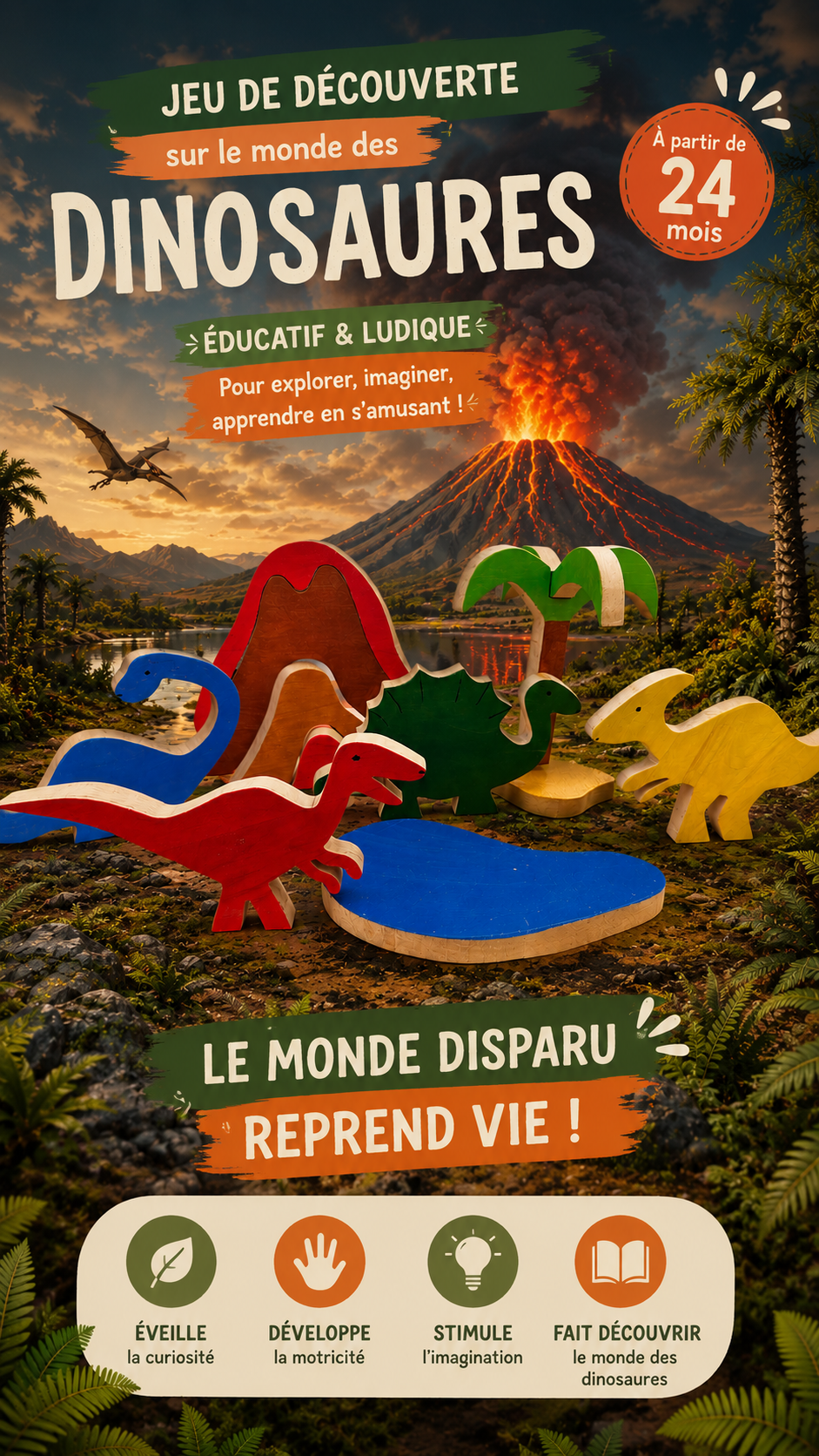 Coffret dinosaures en bois – Univers préhistorique à construire – Image 4