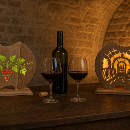 Lampe décorative viticole en chêne et pin – 2 modèles