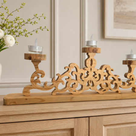 Chandelier 3 chauffe-plats en pin – modèle ajouré de 60 cm
