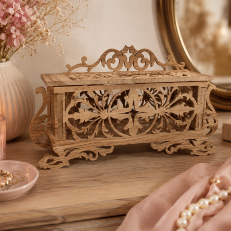 Boîte à bijoux artisanale en chêne – Dentelle sur bois