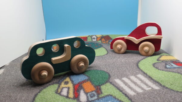 Jouet en bois - Duo des voiture vert et rouge - Idéal pour tapis de jeu - Fabrication artisanal - Made in Bourgogne