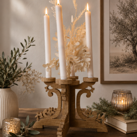 Chandelier en chêne à 4 chandelles LED – Centre décoratif