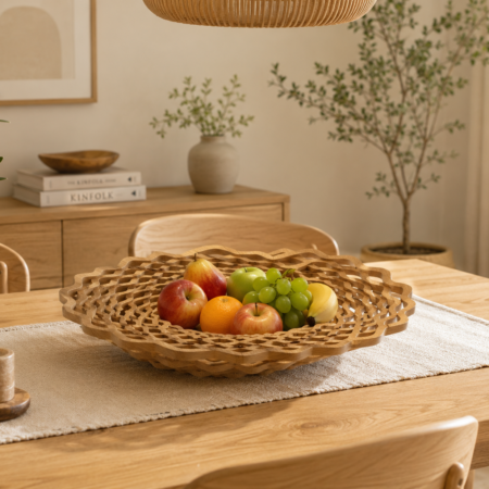 Corbeille à fruits en chêne artisanale – Environ 28 cm